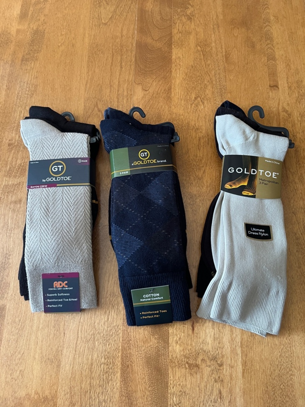 Gold Toe Men's Dress Socks Trio in Navy, Light Beige and Charcoal